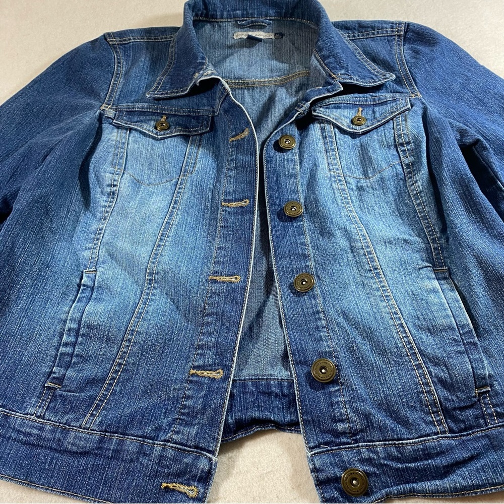 BANDOLINOBLU Jean Denim Jacket Button Down Pockets Adjustable Waist Med. Jacket - Picture 13 of 13